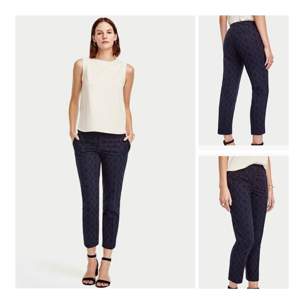 ANN TAYLOR Devin Fit Slim Tailored Ankle Pants - Navy Eyelet